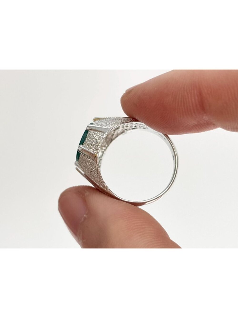Yemeni Green Aqeeq Agate Solitaire Sterling Silver 925 Vintage Ring - sz 6 - Picture 11 of 16